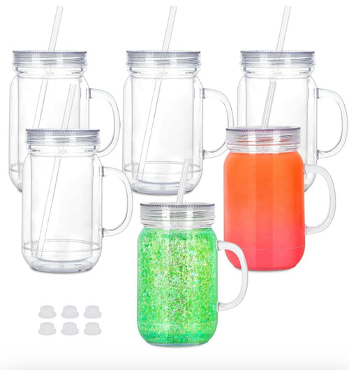 20 Oz Acrylic Snowglobe Tumbler with Handle, Double Wall Acrylic Mason