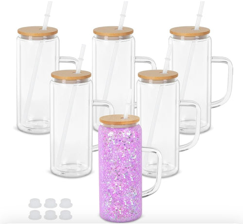 20 Oz Double Wall Glass Coffee Mug with Handle